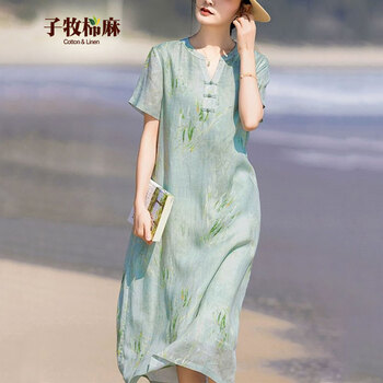 子牧棉麻 短袖连衣裙 M (建议95-115斤)