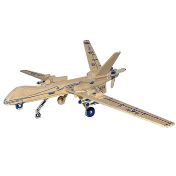 diy手工拼装飞机模型积木 儿童3d木质立体拼图拼插玩具 无人侦察机