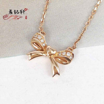 晨铭轩 18k彩金锁骨链钻石蝴蝶结套链时尚k金au750颈链玫瑰金项链女