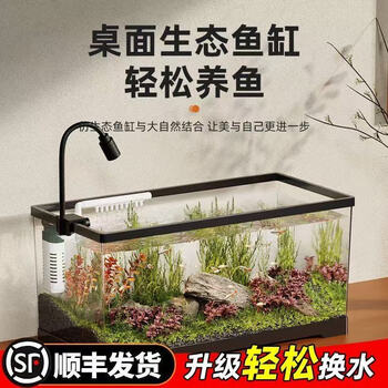 Barbarous Growth鱼缸小型免换水家用缸客厅水族箱金鱼缸制氧过滤生态桌面塑料透明 中号【底排缸】 黑色