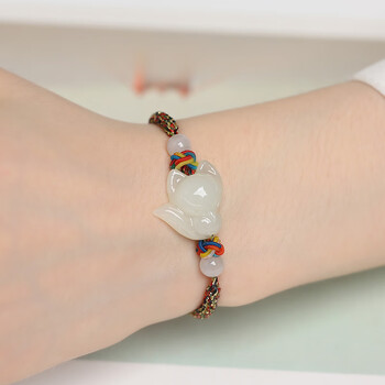 天i然和田玉小狐狸手链红绳编织白玉手串编绳小众设计女本命年礼物