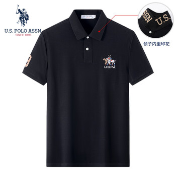 U.S. POLO ASSN.US保罗短袖polo衫男条纹薄款商务翻领polo领衫修身百搭上衣男装 黑色【纯棉】108 M 165(105-120斤左右)