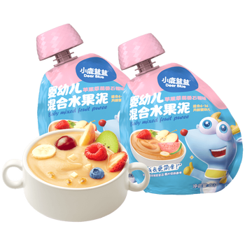 小鹿蓝蓝婴幼儿宝宝零食水果泥富含vc宝宝辅食果泥吸吸袋 苹果草莓味番石榴果泥 80g*2袋