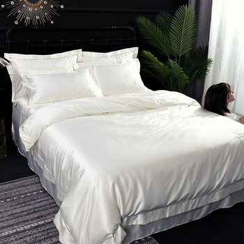 妤宸家纺 水洗真丝四件套贡缎提花床上用品柔顺丝滑被套床单双人床上