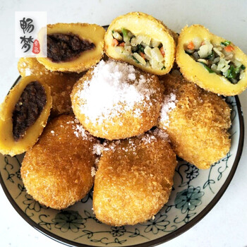 (满20减5)呼市油炸糕 豆沙馅儿素馅炸糕 内蒙古特产糕点 500g 黄米