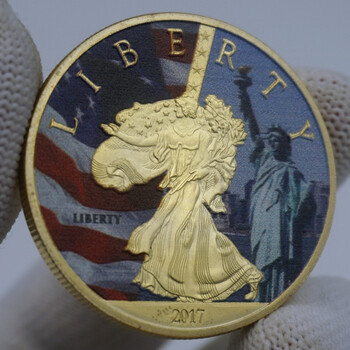 慕诗自由女神金币2017鹰洋纪念币 美国白头鹰硬币信仰上帝彩绘