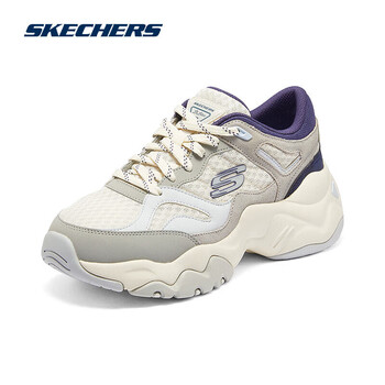 斯凯奇(Skechers)春夏新款女鞋透气轻便潮流熊猫鞋子时尚老爹鞋运动复古透气休闲鞋 灰色/海军蓝色/GYNV 36
