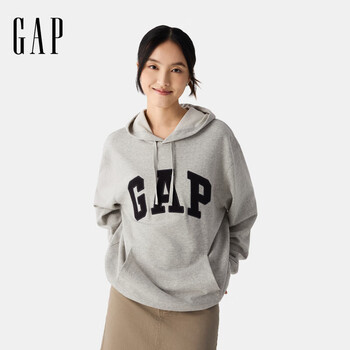 Gap男女装2025春季新款贴布绣logo连帽衫卫衣经典上衣美版 灰色 868453 S 美码 M亚洲码175/92A