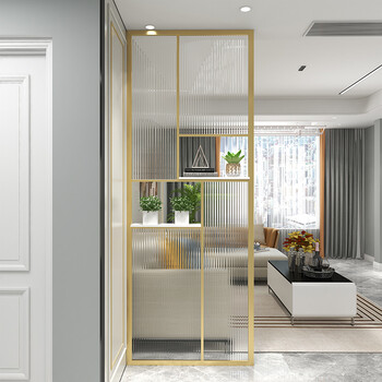 玻璃隔断 屏风 遮挡 现代简约屏风隔断客厅入户轻奢艺术不锈钢金属虹
