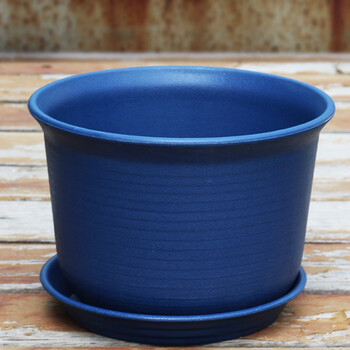 花盆加厚防陶瓷花盆花盆塑料多肉绿萝阳台小花盆 c款矮体深蓝色含托盘