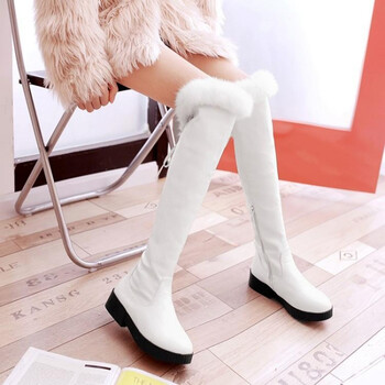 女童过膝靴子208秋冬儿童长筒靴大童兔毛高筒靴女孩学生平底长靴 白色