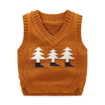 儿童毛衣马甲男童小童v领毛线背心男宝宝坎肩纯棉针织衫春秋新款 焦糖