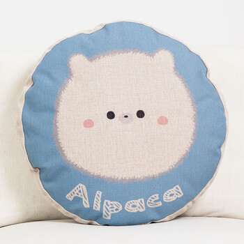 番茄猫可爱卡通抱枕靠垫棉麻沙发布艺圆枕diy办公室圆形枕头 羊驼 圆