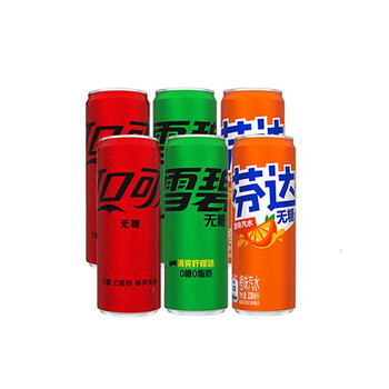 可口可乐 Coca-Cola 汽水碳酸饮料330ML*6罐 无糖可雪芬各2罐