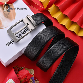 移动端、京东百亿补贴：Hush Puppies 暇步士 皮带男士针扣真皮时尚头层牛皮腰带礼盒休闲商务送 黑色016-宽度3.8cm（±0.1cm）