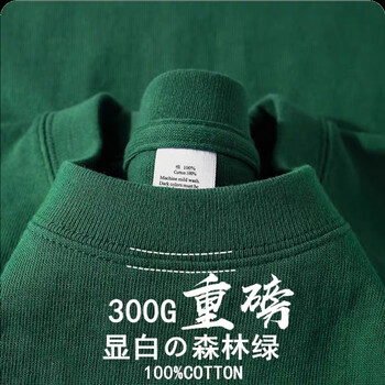 芭诗300g重磅纯棉短袖t恤男女纯色夏季圆领t恤厚实不透宽松打底衫 森林绿【高品质300GT恤】 XL【建议150-170斤】