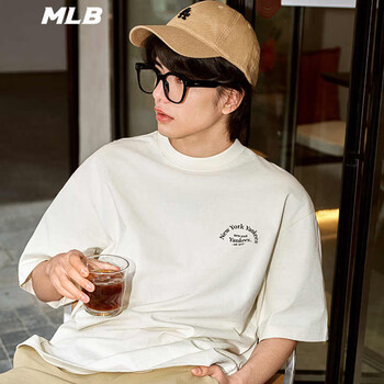 美职棒(MLB)官网 夏季男女短袖宽松复古情侣圆领潮流休闲运动T恤3ATSB4153 纽约洋基队/奶油色 L 175/96A