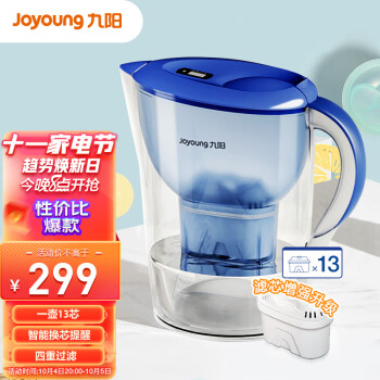 九阳 Joyoung 过滤净水器 家用滤水壶 净水壶（一壶13芯 ） 3.5L(蓝色）四重过滤 智能换芯提醒  JYW-B05E