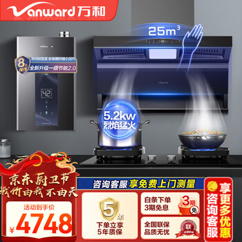 万和（Vanward）顶侧双吸抽油烟机三腔变频25m³大吸力 1000Pa超强静压 超薄机身自清洗 WL860 以旧换新  【烟灶热E】G8L90+节能零冷水WMLS5W16 三腔劲吸WL860