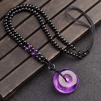 万境紫水晶平安扣吊坠冰种紫色水晶项链饰品项链挂件配饰龙年吉祥物