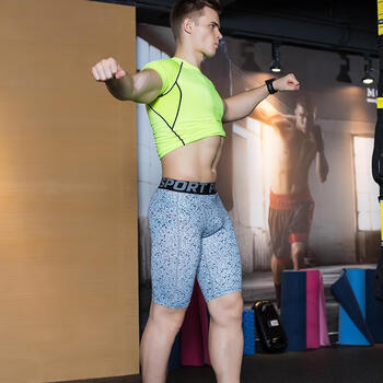 运动紧身裤男夏季薄款迷彩短裤健身跑步裤高弹速干篮球足球打底裤五分