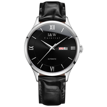 爱沃驰瑞士男士手表男自动机械表进口机芯时尚潮流 银黑面/男款皮带