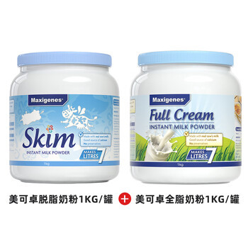 美可卓 蓝妹子脱脂成人奶粉1kg/罐+蓝胖子全脂成人奶粉1kg/罐