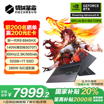 机械革命蛟龙16Pro 2025 16英寸游戏电竞笔记本电脑(R9-8945HX 32G 1T RTX5070Ti 300HZ 2.5K 灰)