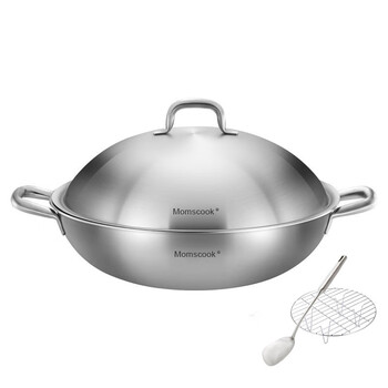 
                                        Momscook 德国工艺 304 不锈钢炒锅 32CM 电磁/陶炉炒菜锅 少油烟无涂层                