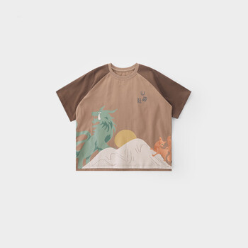 巴厘小猪【断码清仓】儿童短袖t恤夏季薄款女童体恤男童国风衣服宝宝夏装 奶咖 80