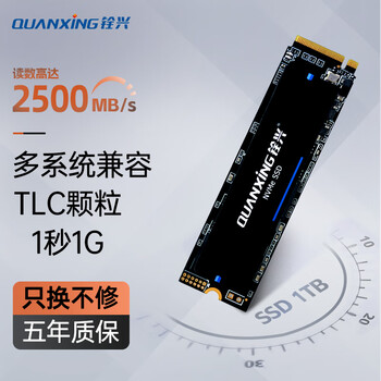 铨兴(QUANXING)1TB SSD固态硬盘 TLC颗粒 M.2接口 2280(NVME协议)PCIe3.0 读速高达2500MB/s N200