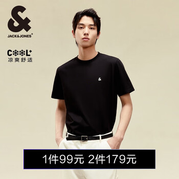 杰克·琼斯(JACK&JONES)25年男装T恤男夏季T恤舒适男士短袖凉感多色上衣纯色水洗不易走形 E40黑色 M