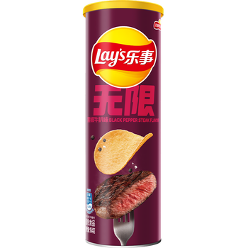 乐事(Lay's)无限薯片 黑椒牛扒味 104g 罐装 膨化食品 零食 休闲食品
