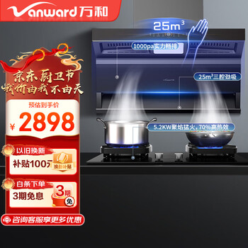 万和（Vanward）顶侧双吸抽油烟机三腔变频25m³大吸力 1000Pa超强静压 超薄机身自清洗 WL860 以旧换新  【烟灶C】5.2kw+70%省气高效灶G8L90 三腔劲吸WL860