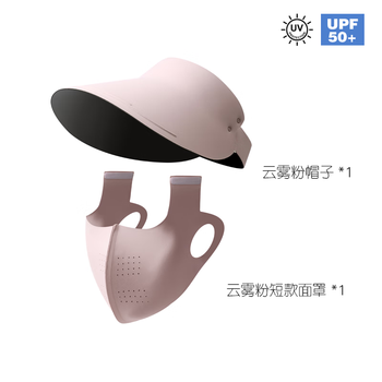 防晒面罩全脸防紫外线透气口罩仿锦材质防晒套装2件套X 防晒帽+防晒口罩短款粉色