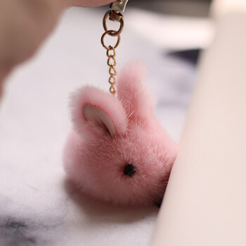 进口水貂毛小玉兔迷你微型可爱小兔子挂件手机包包挂饰汽车钥匙扣