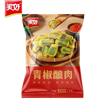 美好青椒酿肉2斤装1kg 约28个 鸡肉馅 油炸青椒夹肉 空气炸锅 烧烤