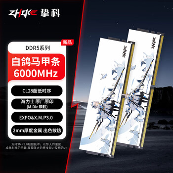挚科32GB(16GB×2)套装 DDR5 6000 C28 台式机内存条 白鸽马甲条 海力士M-die原厂原印颗粒