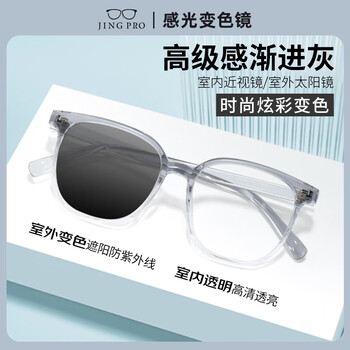 镜邦 新款近视眼镜商务大脸眼镜框男大黑框眉线眼镜框配变色眼镜Z 28008椰子灰 时尚不规则框型 配1.56极速感光变色镜片 默认灰色