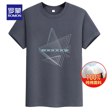 罗蒙（ROMON）纯棉短袖t恤男圆领印花中青年2025夏季新款休闲百搭T恤衫上衣 7T018190E铁灰色 L 175(建议125-140斤)