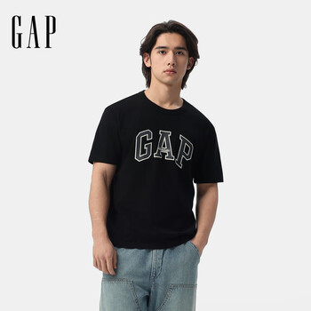 Gap男女装2025春季新款纯棉字母印花logo短袖T恤上衣美版797924 黑色 M 美码 L亚洲码180/96A