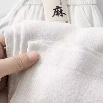 2025高级亚麻棉裤子藏青速干亚麻棉裤子直筒休闲长裤品质通勤男装 白色 XL 115-130斤