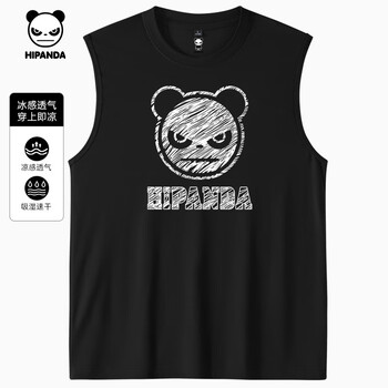 HIPANDA 冰感珠地运动速干背心合集 黑#JDP熊猫粉笔 M