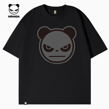 HI PANDA你好熊猫双纱纯棉舒适透气个性美式潮牌短袖T恤男女2025夏季新款t 【100%纯棉】-黑#JDP熊猫灰 M