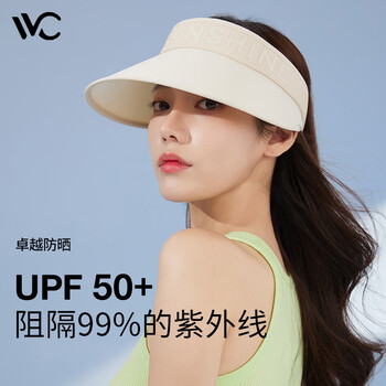 VVC遮阳帽男女夏季新款防晒帽防紫外线镂空绣花太阳帽透气空顶帽子 卡其色