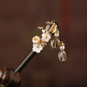 古典半扎丸子头发饰珠钗木簪盘发女水晶流苏发簪宫廷气质步摇汉服 簪