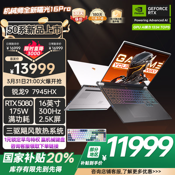 机械师曙光16Pro 2025(R9-7945HX RTX5080 32GB 1TB)