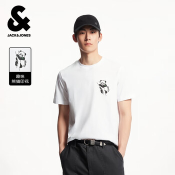 杰克·琼斯(JACK&JONES)男装25年短袖T恤男士夏季棉质凉感圆领潮流休闲卡通熊猫印花半袖 A06本白色 常规 M 175