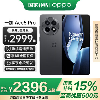OPPO【国家补贴】一加 Ace5 Pro手机新款上市 ace5pro 新品游戏智能手机 高通骁龙 8 至尊版旗舰芯片 12GB+256GB 潜航黑 官方标配【全国联保】