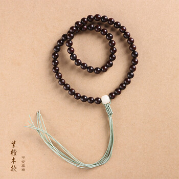 【小慧眼】天i然檀木54颗编织菠萝结绳禅意手持佛珠手串手链 彩旺